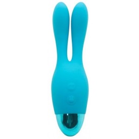 Голубой вибратор INDULGENCE Rechargeable Dream Bunny - 15 см.